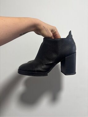 Cheap Monday Black Textured Leather Block Heel Ankle Boot